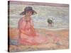 Woman in the Pink Dress by the Sea-Henri Lebasque-Stretched Canvas