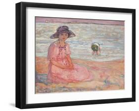 Woman in the Pink Dress by the Sea-Henri Lebasque-Framed Giclee Print