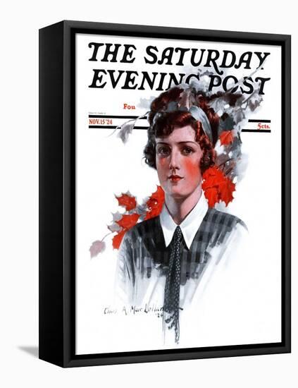 "Woman in Tie," Saturday Evening Post Cover, November 15, 1924-Charles A. MacLellan-Framed Stretched Canvas