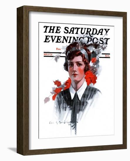 "Woman in Tie," Saturday Evening Post Cover, November 15, 1924-Charles A. MacLellan-Framed Giclee Print