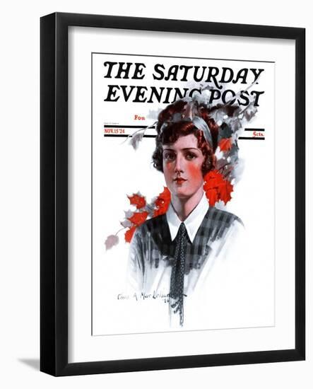"Woman in Tie," Saturday Evening Post Cover, November 15, 1924-Charles A. MacLellan-Framed Premium Giclee Print