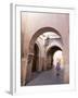 Woman in Traditional Djellaba Dress in Narrow Streets of Old Quarter, Medina, Marrakesh, Morocco-Stephen Studd-Framed Photographic Print