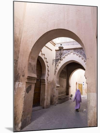 Woman in Traditional Djellaba Dress in Narrow Streets of Old Quarter, Medina, Marrakesh, Morocco-Stephen Studd-Mounted Photographic Print