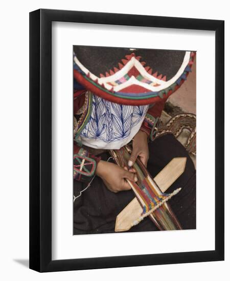 Woman in Traditional Dress and Hat, Weaving with Backstrap Loom, Chinchero, Cuzco, Peru-Merrill Images-Framed Premium Photographic Print