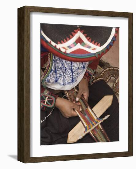 Woman in Traditional Dress and Hat, Weaving with Backstrap Loom, Chinchero, Cuzco, Peru-Merrill Images-Framed Photographic Print