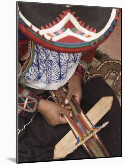 Woman in Traditional Dress and Hat, Weaving with Backstrap Loom, Chinchero, Cuzco, Peru-Merrill Images-Mounted Photographic Print