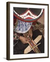 Woman in Traditional Dress and Hat, Weaving with Backstrap Loom, Chinchero, Cuzco, Peru-Merrill Images-Framed Photographic Print