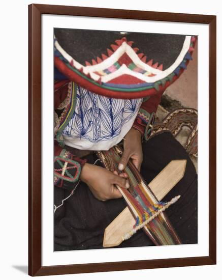 Woman in Traditional Dress and Hat, Weaving with Backstrap Loom, Chinchero, Cuzco, Peru-Merrill Images-Framed Photographic Print