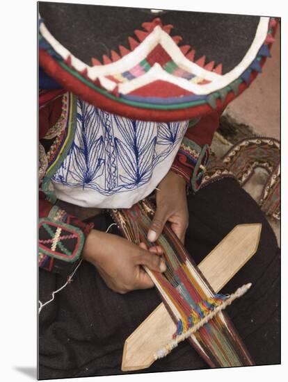 Woman in Traditional Dress and Hat, Weaving with Backstrap Loom, Chinchero, Cuzco, Peru-Merrill Images-Mounted Photographic Print