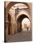 Woman in Traditional Dress Walking in Narrow Side Streets, Old Quarter, Medina, Marrakesh, Morocco-Stephen Studd-Stretched Canvas