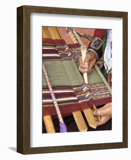 Woman in Traditional Dress, Weaving with Backstrap Loom, Chinchero, Cuzco, Peru-Merrill Images-Framed Photographic Print