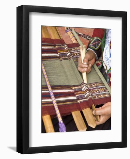 Woman in Traditional Dress, Weaving with Backstrap Loom, Chinchero, Cuzco, Peru-Merrill Images-Framed Photographic Print