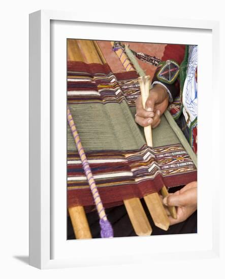 Woman in Traditional Dress, Weaving with Backstrap Loom, Chinchero, Cuzco, Peru-Merrill Images-Framed Photographic Print