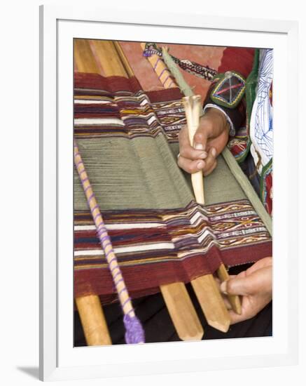 Woman in Traditional Dress, Weaving with Backstrap Loom, Chinchero, Cuzco, Peru-Merrill Images-Framed Photographic Print