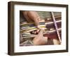 Woman in Traditional Dress, Weaving with Backstrap Loom, Chinchero, Cuzco, Peru-Merrill Images-Framed Photographic Print