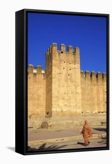 Woman in Traditional Dress with the Old City Wall, Taroudant, Morocco, North Africa, Africa-Neil-Framed Stretched Canvas