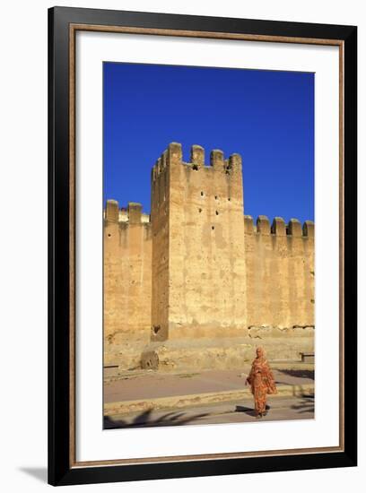 Woman in Traditional Dress with the Old City Wall, Taroudant, Morocco, North Africa, Africa-Neil-Framed Photographic Print