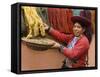 Woman in Traditional Dress, Wool Dyed Before Weaving, Chinchero, Cuzco, Peru-Merrill Images-Framed Stretched Canvas