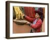 Woman in Traditional Dress, Wool Dyed Before Weaving, Chinchero, Cuzco, Peru-Merrill Images-Framed Photographic Print