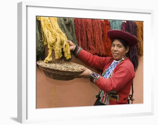 Woman in Traditional Dress, Wool Dyed Before Weaving, Chinchero, Cuzco, Peru-Merrill Images-Framed Photographic Print