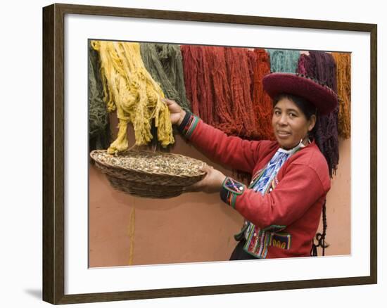 Woman in Traditional Dress, Wool Dyed Before Weaving, Chinchero, Cuzco, Peru-Merrill Images-Framed Photographic Print