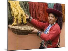 Woman in Traditional Dress, Wool Dyed Before Weaving, Chinchero, Cuzco, Peru-Merrill Images-Mounted Photographic Print