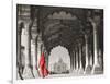 Woman in traditional Sari walking towards Taj Mahal (BW)-Pangea Images-Framed Giclee Print