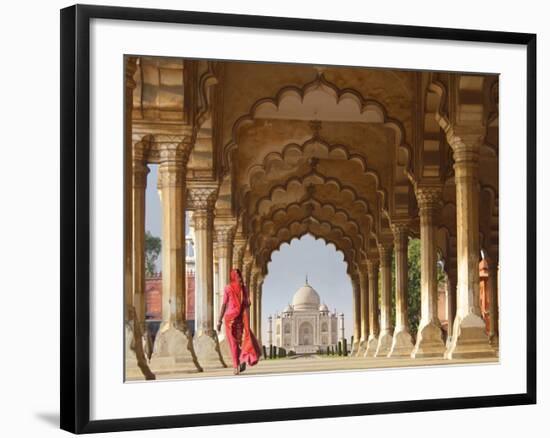 Woman in traditional Sari walking towards Taj Mahal-Pangea Images-Framed Giclee Print