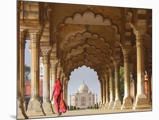 Woman in traditional Sari walking towards Taj Mahal-Pangea Images-Mounted Giclee Print