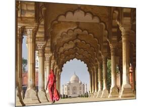 Woman in traditional Sari walking towards Taj Mahal-Pangea Images-Mounted Giclee Print