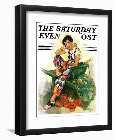 "Woman in Wheelbarrow," Saturday Evening Post Cover, June 20, 1931-Ellen Pyle-Framed Premium Giclee Print