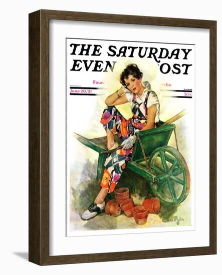 "Woman in Wheelbarrow," Saturday Evening Post Cover, June 20, 1931-Ellen Pyle-Framed Giclee Print