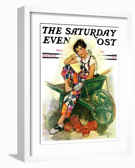 "Woman in Wheelbarrow," Saturday Evening Post Cover, June 20, 1931-Ellen Pyle-Framed Giclee Print