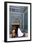Woman in white chador enters Jameh Mosque, Varzaneh, Iran, Middle East-James Strachan-Framed Photographic Print