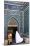 Woman in white chador enters Jameh Mosque, Varzaneh, Iran, Middle East-James Strachan-Mounted Photographic Print