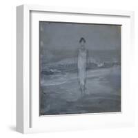 Woman in White Dress Walking at Water's Edge by the Sea-Francesco Paolo Michetti-Framed Art Print