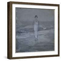 Woman in White Dress Walking at Water's Edge by the Sea-Francesco Paolo Michetti-Framed Art Print