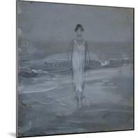 Woman in White Dress Walking at Water's Edge by the Sea-Francesco Paolo Michetti-Mounted Art Print