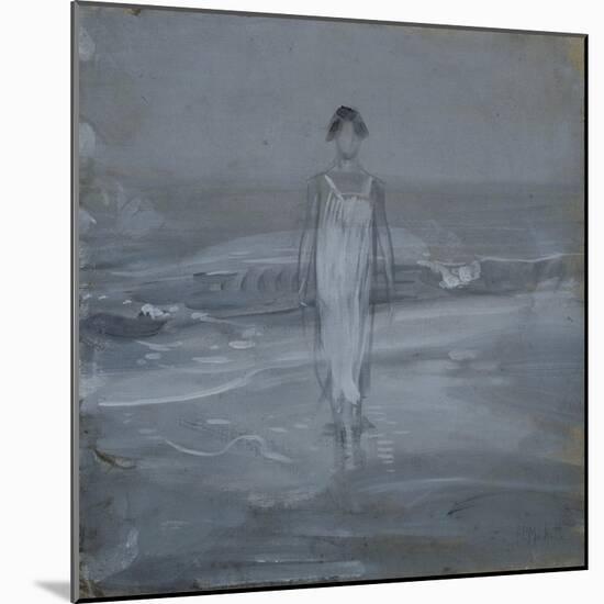 Woman in White Dress Walking at Water's Edge by the Sea-Francesco Paolo Michetti-Mounted Art Print