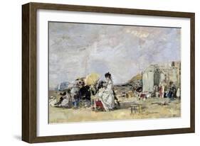 Woman in White on the Beach at Trouville, 1869-Eugène Boudin-Framed Giclee Print