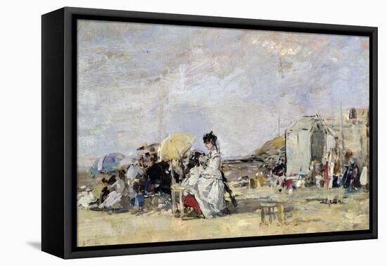 Woman in White on the Beach at Trouville, 1869-Eugène Boudin-Framed Stretched Canvas