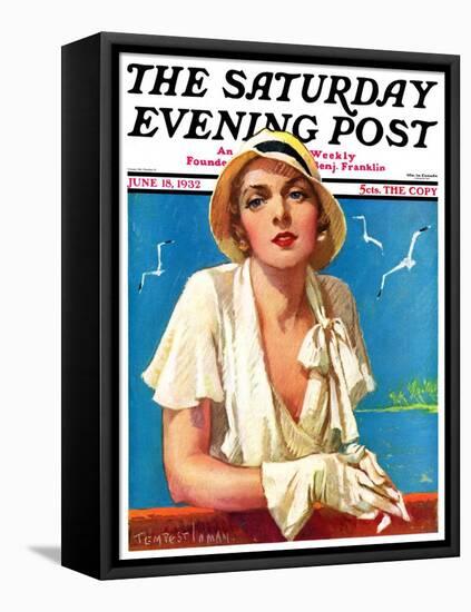 "Woman in White," Saturday Evening Post Cover, June 18, 1932-Tempest Inman-Framed Stretched Canvas