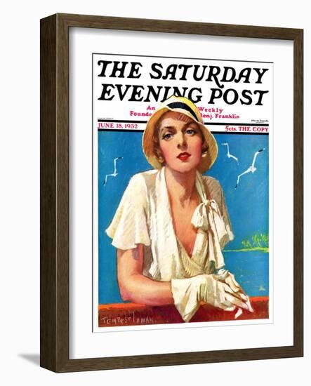 "Woman in White," Saturday Evening Post Cover, June 18, 1932-Tempest Inman-Framed Giclee Print