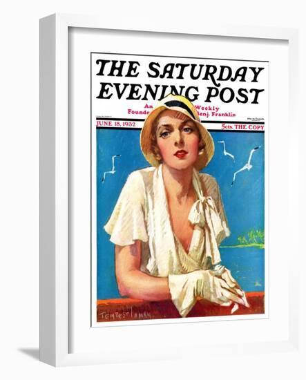 "Woman in White," Saturday Evening Post Cover, June 18, 1932-Tempest Inman-Framed Giclee Print