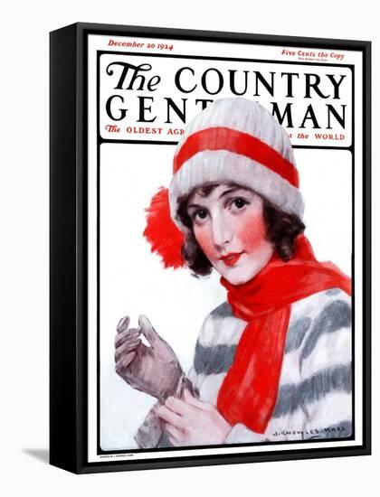 "Woman in Winter Wear," Country Gentleman Cover, December 20, 1924-J. Knowles Hare-Framed Stretched Canvas