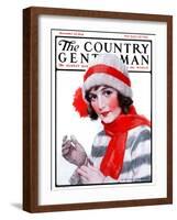 "Woman in Winter Wear," Country Gentleman Cover, December 20, 1924-J. Knowles Hare-Framed Giclee Print