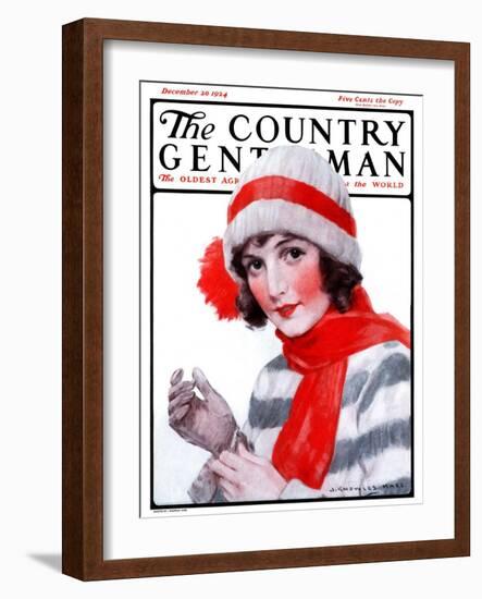 "Woman in Winter Wear," Country Gentleman Cover, December 20, 1924-J. Knowles Hare-Framed Giclee Print