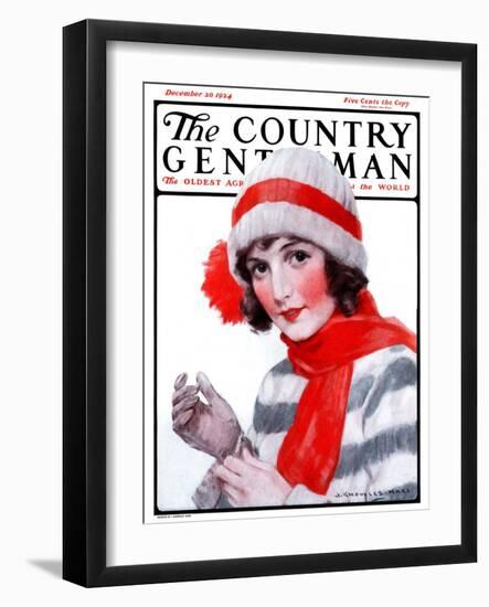 "Woman in Winter Wear," Country Gentleman Cover, December 20, 1924-J. Knowles Hare-Framed Giclee Print