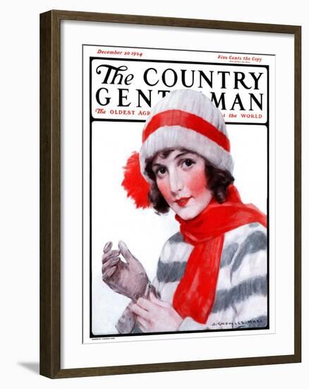 "Woman in Winter Wear," Country Gentleman Cover, December 20, 1924-J. Knowles Hare-Framed Giclee Print