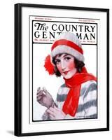 "Woman in Winter Wear," Country Gentleman Cover, December 20, 1924-J. Knowles Hare-Framed Giclee Print